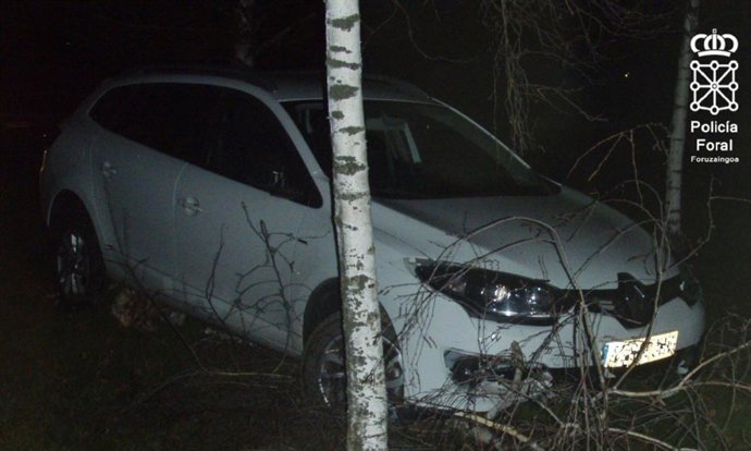 Un coche choca contra un árbol en Salinas de Pamplona