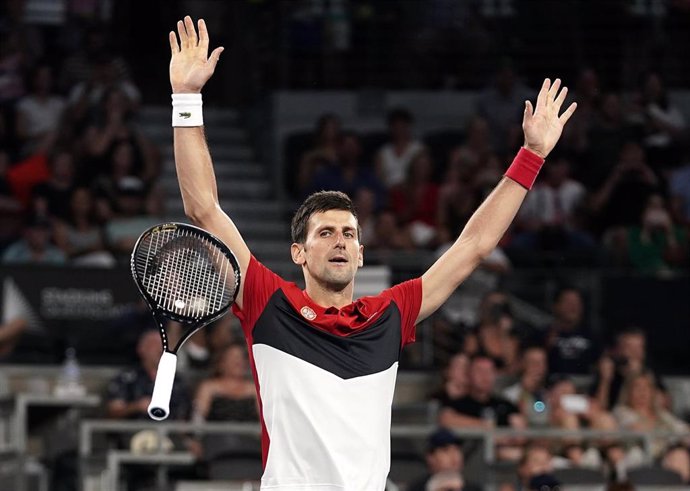 Novak Djokovic celebra una victoria durante la ATP Cup.