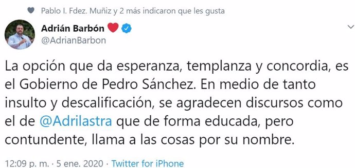 Cuenta de Twitter de Adrián Barbón.