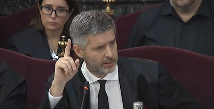 El abogado del exvicepresidente de la Generalitat Oriol Junqueras, Andreu Van den Eynde, durante el juicio por el procés en el Tribunal Supremo