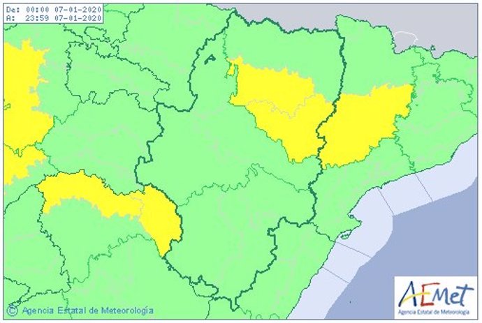 Se mantiene activo el aviso amarillo por nieblas en el centro y sur de la provincia de Huesca este martes.