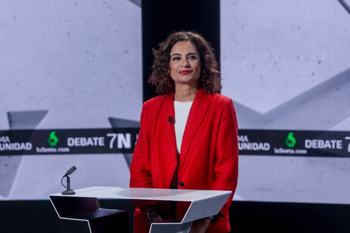 La ministra de Hacienda en funciones, María Jesús Montero, en el debate en laSexta de las candidatas del PSOE, PP, Unidas Podemos, Ciudadanos y Vox, en Madrid a 7 de noviembre de 2019.