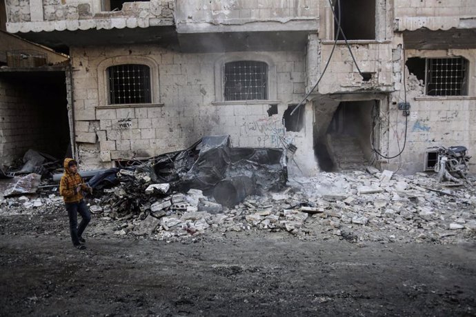 Edificio destruido por los combatres en Ariha, in la provincia de Idlib