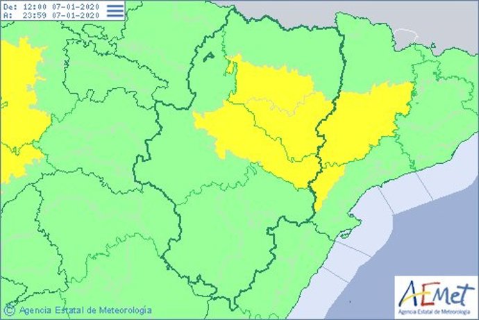 Aviso amarillo por nieblas en las provincias de Huesca y Zaragoza, entre las 21.00 horas del 7 de enero y las 12.00 del día 8.