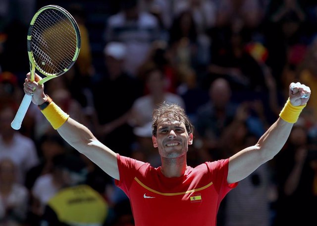 Rafael Nadal celebra su triunfo ante Nishioka en la ATP Cup