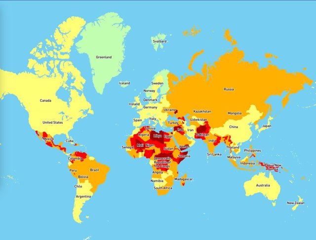 Mapa de los países con más riesgos para viajar en 2020