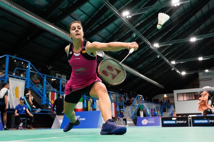Carolina Marín, en pleno partido de bádminton.