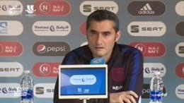 El entrenador del FC Barcelona, Ernesto Valverde, en la rueda de prensa previa a la semifinal de la Supercopa de España contra el Atlético de Madrid, en Yeda (Arabia Saudí)