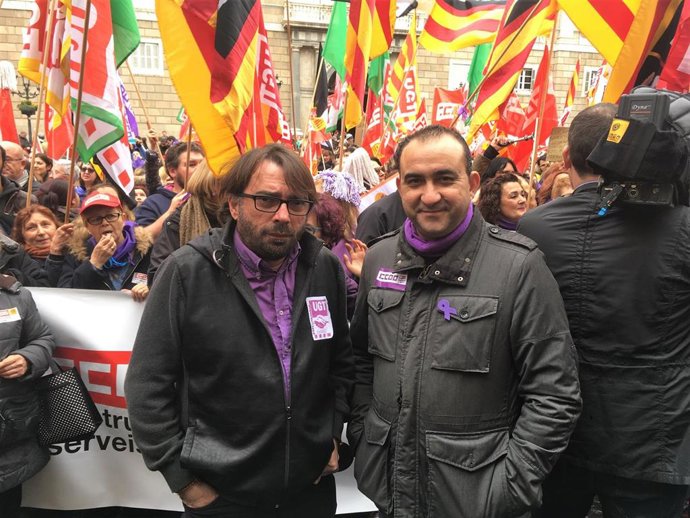 Los secretarios generales de UGT y CC.OO. De Catalunya, Camil Ros y Javier Pacheco
