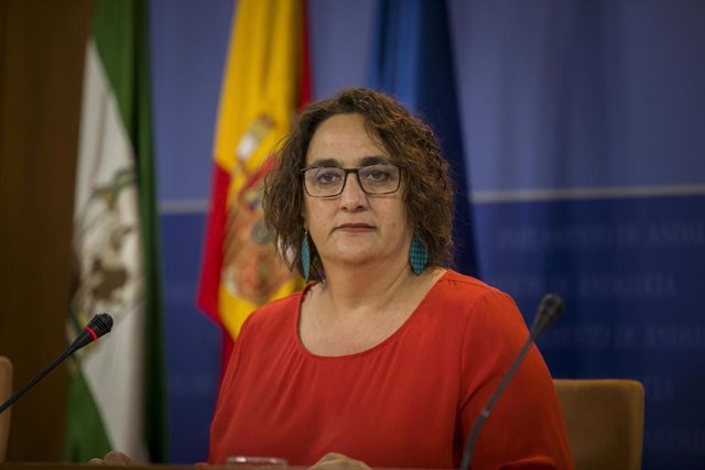 Rueda de Prensa de la portavoz adjunta del Grupo Parlamentario Adelante Andalucía, Ángela Aguilera. Foto de archivo