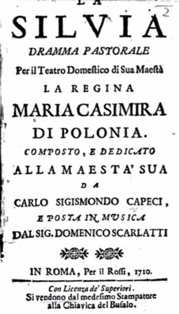 Portada del libreto de la ópera "La Silvia" de Domenico Scarlatti