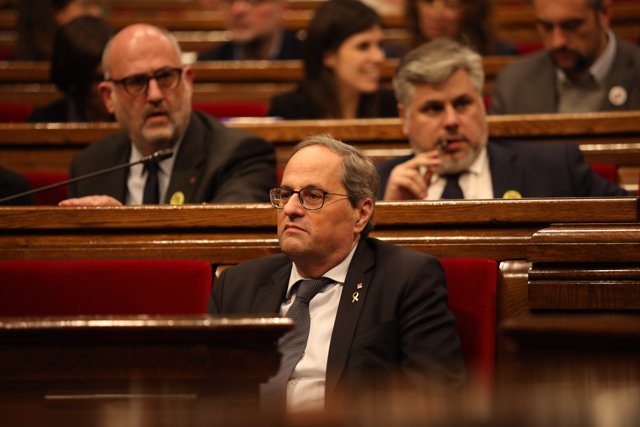 El president de la Generalitat, Quim Torra, durante un pleno extraordinario en el Parlament convocado tras la decisión de la Junta Electoral Central (JEC) de inhabilitarle en Barcelona (Cataluña, España), a 4 de enero de 2020.