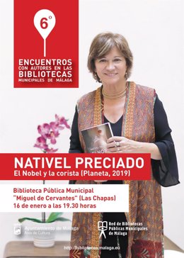 Cartel del ciclo 'Encuentros con autores en las bibliotecas municipales de Málaga' con Nativel Preciado.