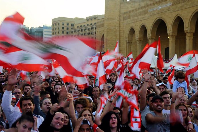 Manifestantes en Beirut