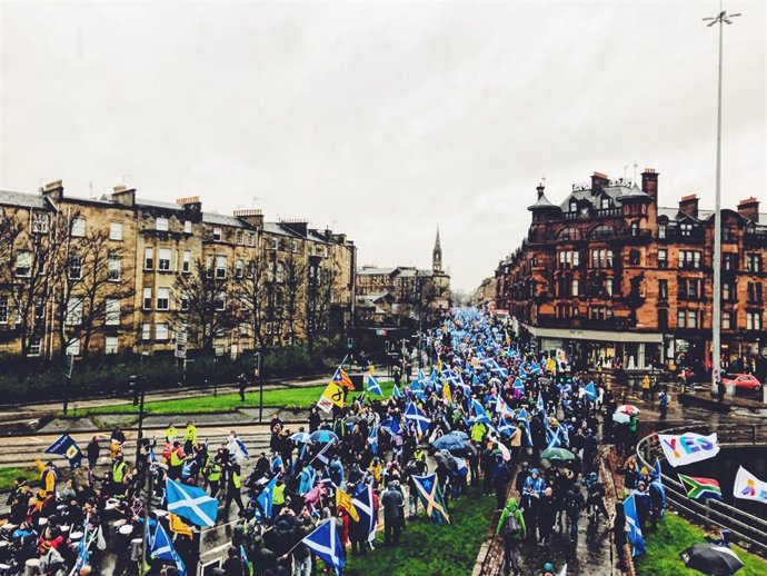 Manifestación independentista en Glasgow, Escocia