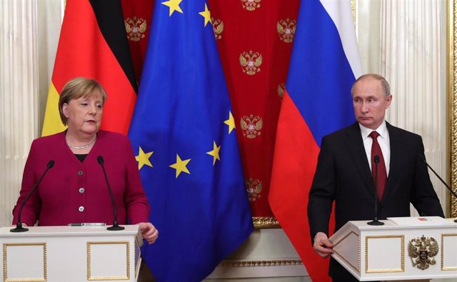 Angela Merkel y Vladimir Putin en Moscú