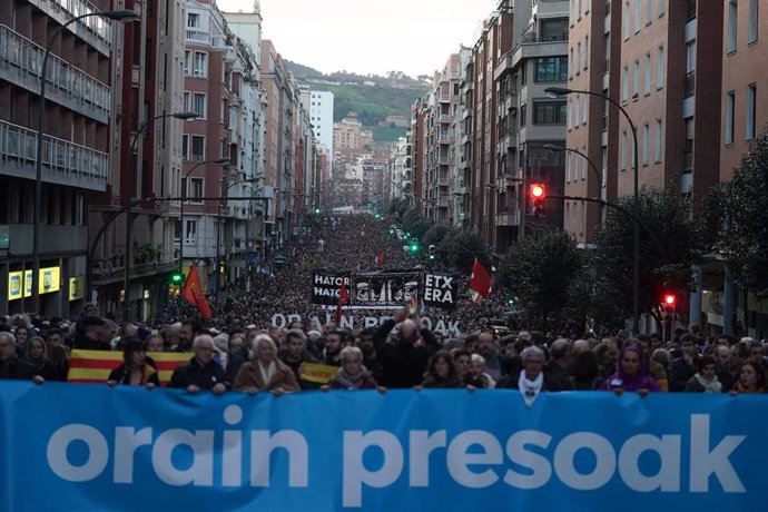Manifestación por los derechos de los presos de ETA en Bilbao a 11 de enero de 2020