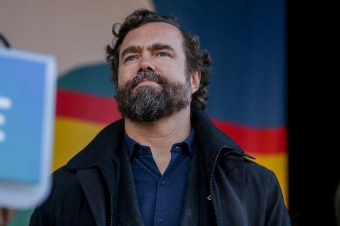 El portavoz de Vox en el Congreso, Iván Espinosa de los Monteros, durante la concentración convocada por la plataforma 'España Existe' frente al Ayuntamiento de la capital, en Madrid (España) a 12 de enero de 2020.