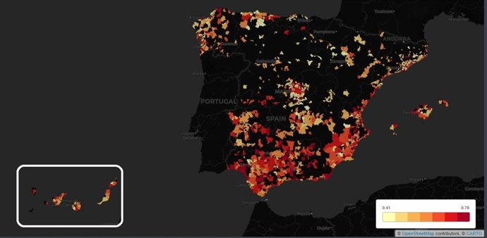 Nivel de desigualdad en renta en los municipios españoles de más de 50.000 habitantes (Fedea, año 2014)