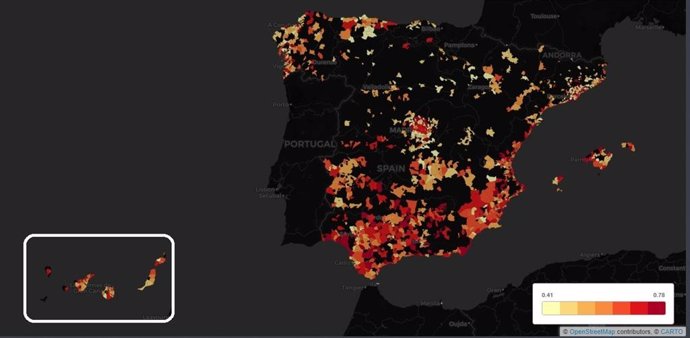 Nivel de desigualdad en renta en los municipios españoles de más de 50.000 habitantes (Fedea, año 2014)