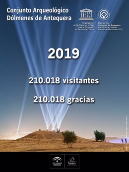Cartel agradecimiento a los visitantes de los Dólmenes de Antequera