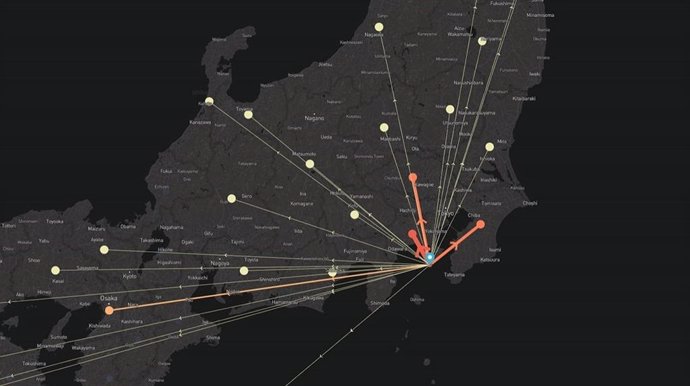 Mapa de desplazados de Facebook en Japón por el tifón Hagibis.