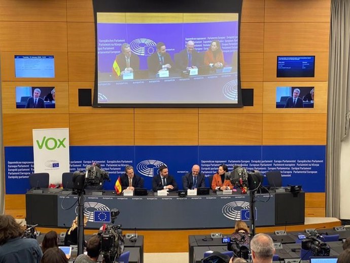 El presidente de Vox, Santiago Abascal, en el Parlamento Europeo