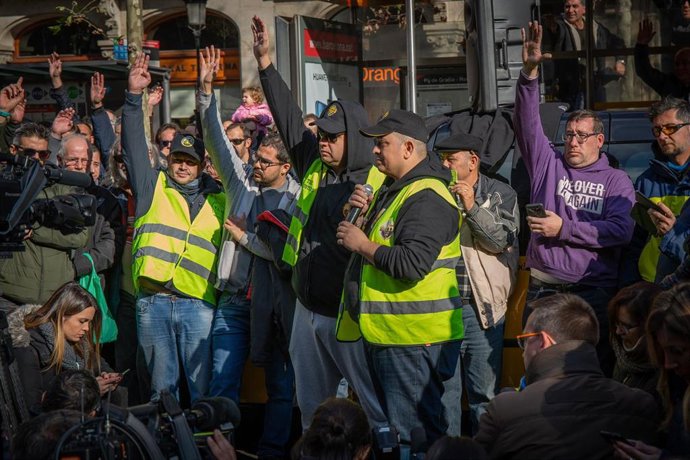 El portaveu d'Élite Taxi Barcelona, Tito Álvarez, durant les protestes del gener del 2019.