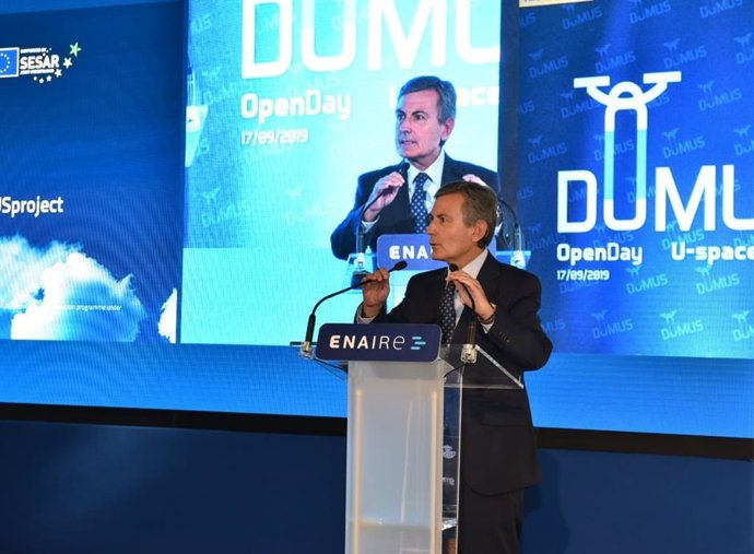 El secretario de Estado de Transportes, Pedro Saura, en un acto de Enaire