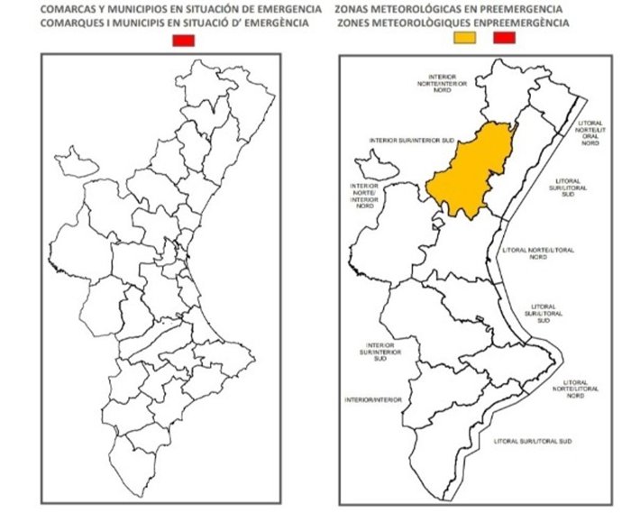 Preemergencia activada por placas de hielo en el interior de Castellón.