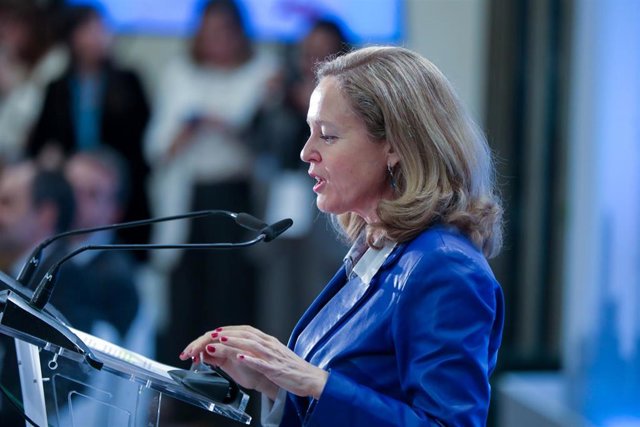 La vicepresidenta de Economía y Transformación Digital, Nadia Calviño durante su intervención en la segunda y última jornada 'Spain Investors Day'.