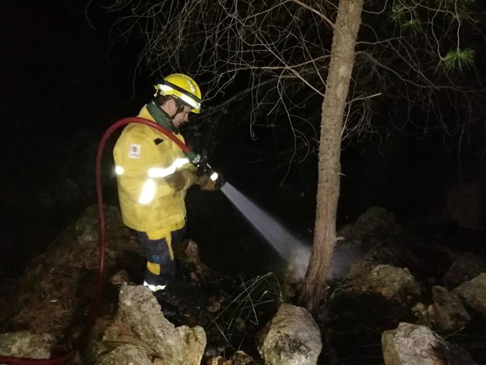 Un efectivo trabaja en la extinción del conato de incendio registrado en Sóller.
