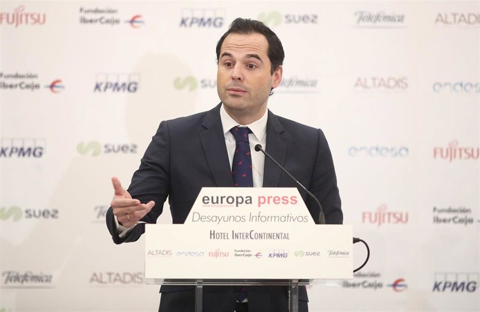 El vicepresidente de la Comunidad de Madrid, Igancio Aguado, durante su intervención en un desayuno informativo de Europa Press, en Madrid (España), 16 de enero de 2020.