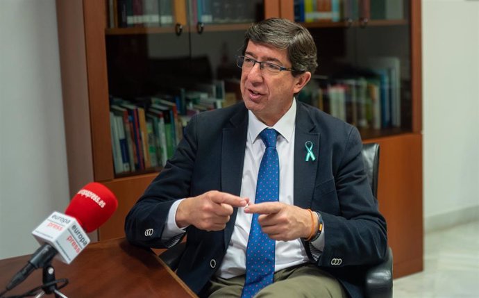 El vicepresidente de la Junta y portavoz de Ciudadanos (Cs), Juan Marín, durante la entrevista a Europa Press.