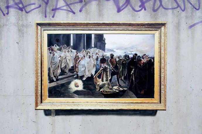 Obra de Julio Anaya Cabanding  inspirada en Decapitación de San Pablo - Enrique Simonet -