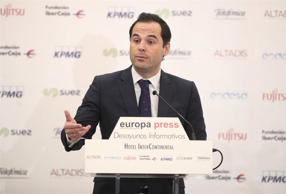 El vicepresidente de la Comunidad de Madrid, Ignacio Aguado, durante su intervención en un desayuno informativo de Europa Press, en Madrid (España), 16 de enero de 2020.