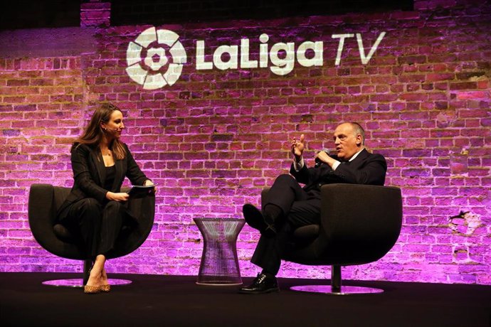 El presidente de LaLiga, Javier Tebas, en el lanzamiento de LaLigaTV en Londres