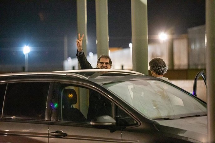Jordi Cuixart surt de la presó de Lledoners pel seu primer permís penitenciari, el 16 de gener de 2020.