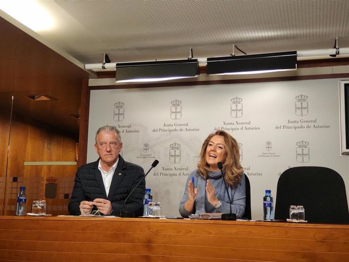 La portavoz del PP en la Junta General, Teresa Mallada, y el diputado José Manuel Felgueres, en rueda de prensa.