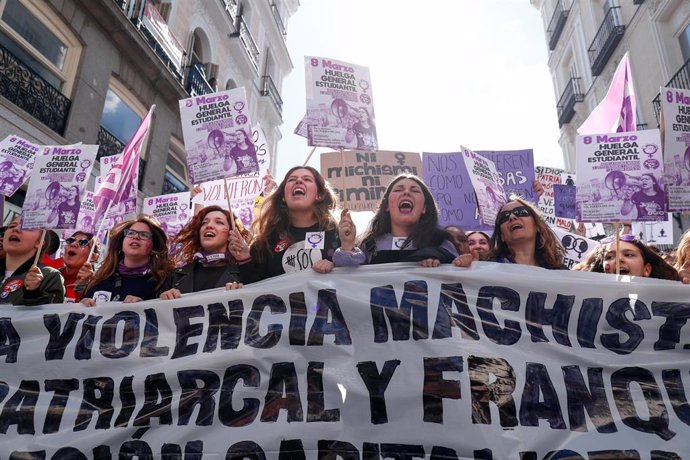Manifestación convocada por el Sindicato de Estudiantes y su plataforma feminista Libres y Combativas el pasado 8 de marzo en Madrid.