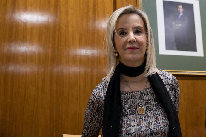 La Fiscal Superior de Andalucía, Ana Tárrago, atiende a los medios antes de presentar en comisión parlamentaria la Memoria Anual correspondiente a 2017.