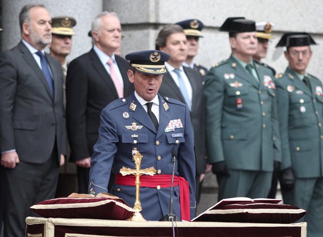 El general del Aire, Miguel Angel Villarroya, durante el acto de toma de posesión de su cargo como nuevo jefe de Estado Mayor de la Defensa