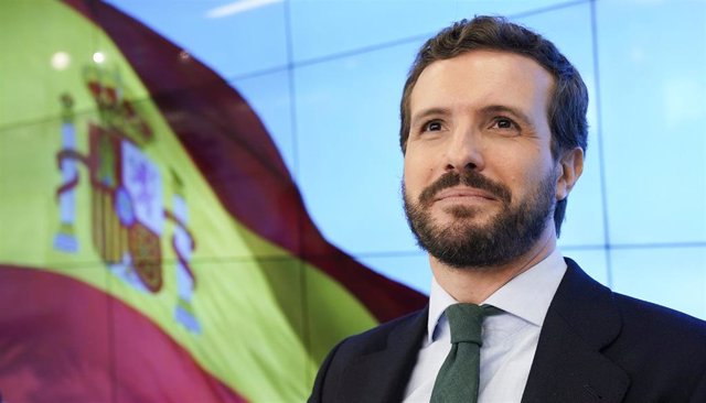 El presidente del Partido Popular, Pablo Casado, durante la reunión de la  Junta Directiva Nacional de su partido, en Madrid (España), a 13 de enero de 2020.