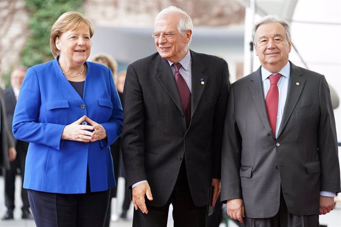 Angela Merkel, Josep Borrell y Antonio Guterres