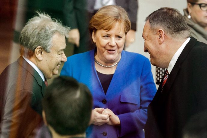 Angela Merkel, António Guterres y Mike Pompeo en Berlín