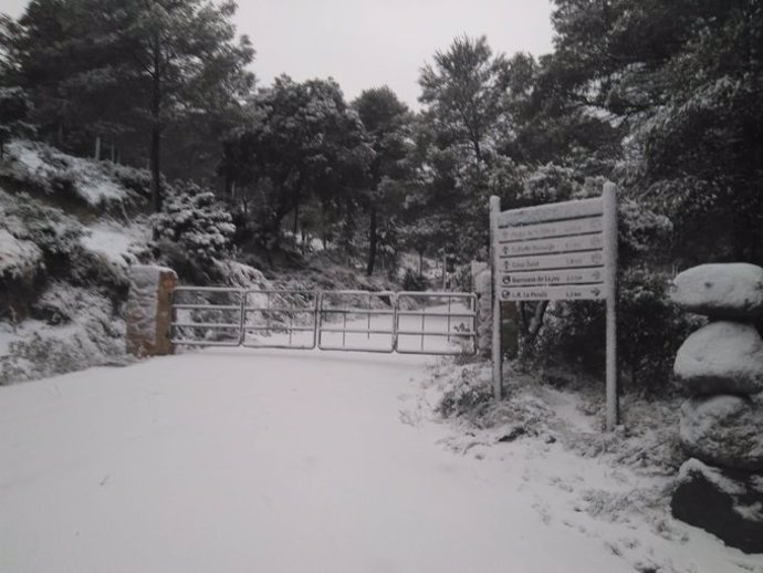 La nevada provoca que hoy lunes sigan cerrados los accesos al Parque Regional de Sierra Espuña.