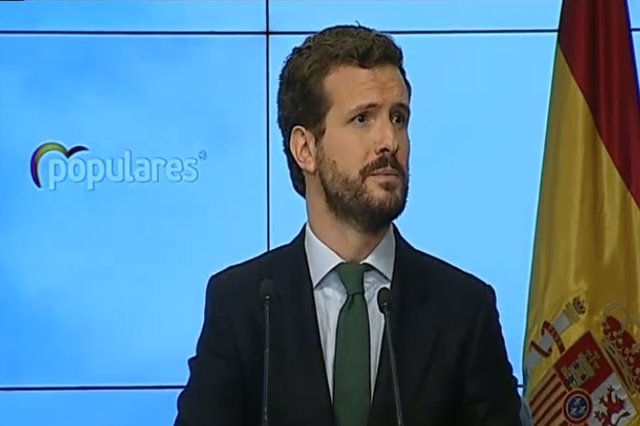 El líder del PP, Pablo Casado, interviene tras la Junta Directiva Nacional del partido