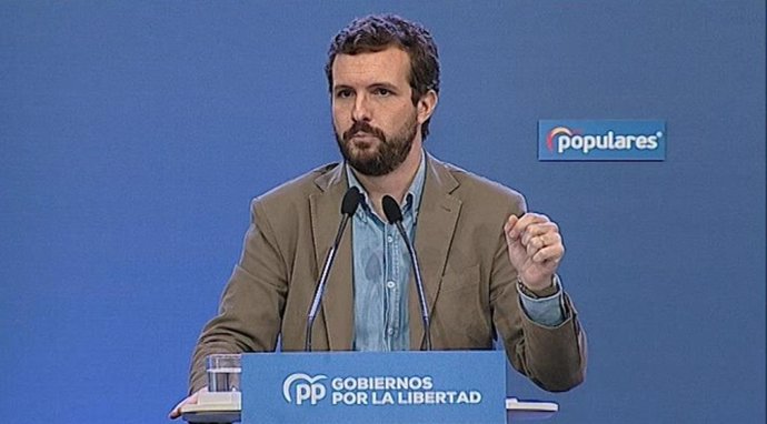 El presidente nacional del Partido Popular, Pablo Casado, clausura el acto 'Gobiernos por la libertad' con alcaldes de ciudades gobernadas por el PP.