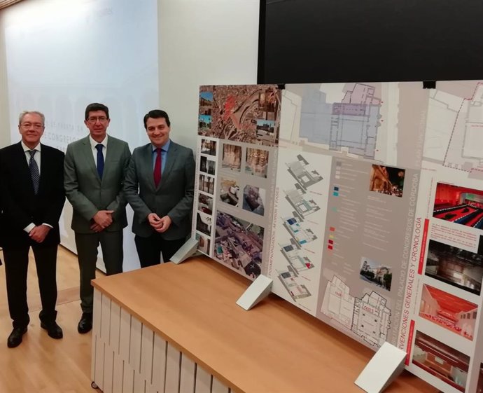 Marín (centro), entre Velasco y Bellido, en la presentación de la segunda fase del Palacio de Congresos de Córdoba