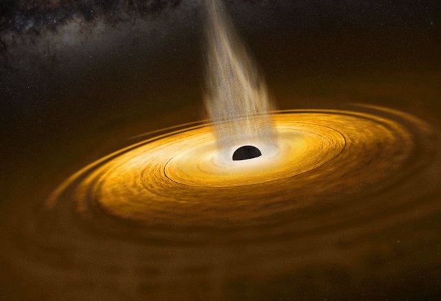 Impresión artística del comportamiento dinámico de la coronoa de un agujero negro